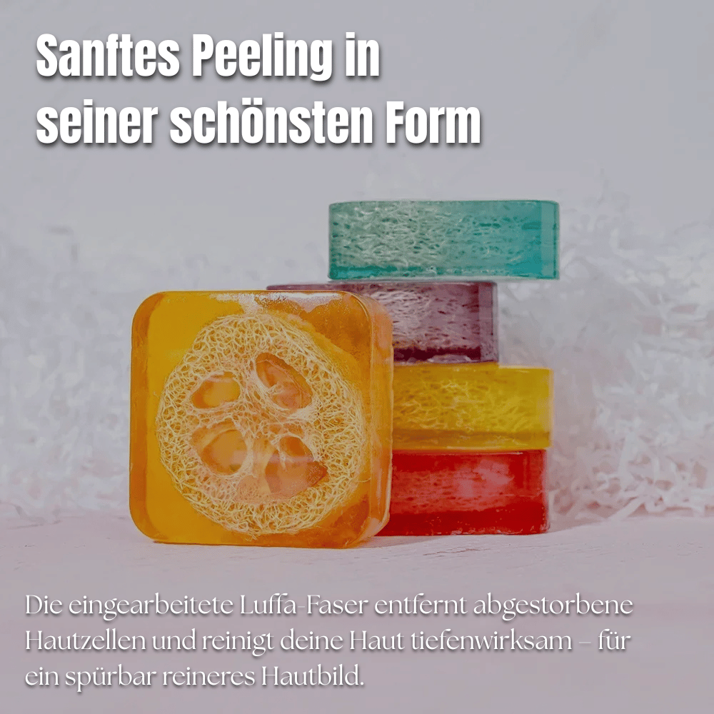 LUMEA GlowBar handgemachte Luxus-Seife – mit natürlicher Luffa-Faser und Kojisäure, sanftes Peeling gegen abgestorbene Hautzellen für glatte, strahlende Haut