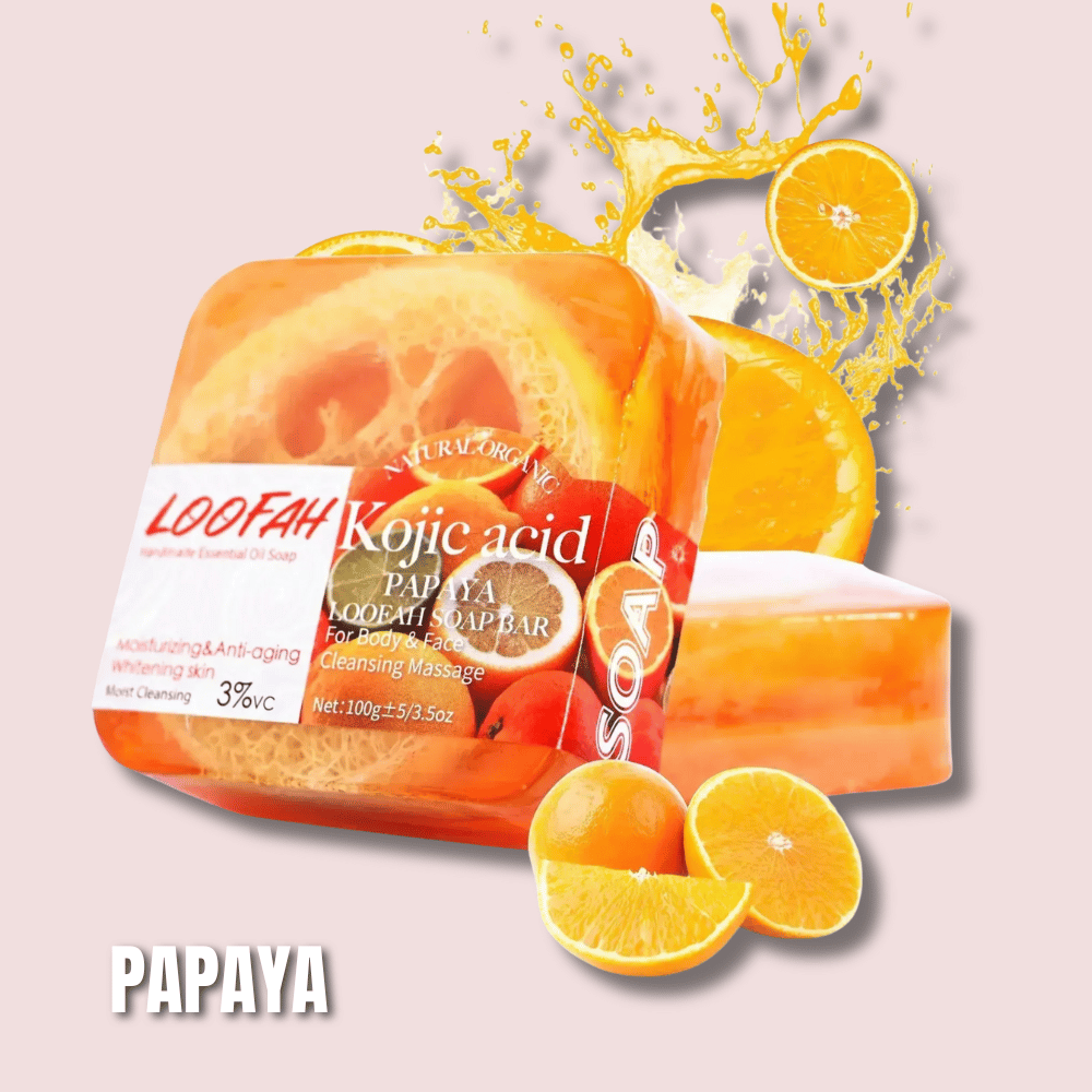 LUMEA GlowBar Papaya – Handgemachte Luxus-Seife mit Papaya & Luffa-Faser, Kojic Acid für strahlende Haut, sanftes Peeling & Anti-Aging Pflege für Körper & Gesicht