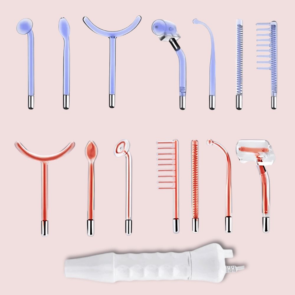 Premium SkinLift Hochfrequenzstab mit 12 Elektroden-Aufsätzen in Blau & Orange – Komplett-Set für Gesicht & Körper. Anti-Akne, Anti-Falten, Durchblutungsförderung & Hautregeneration.