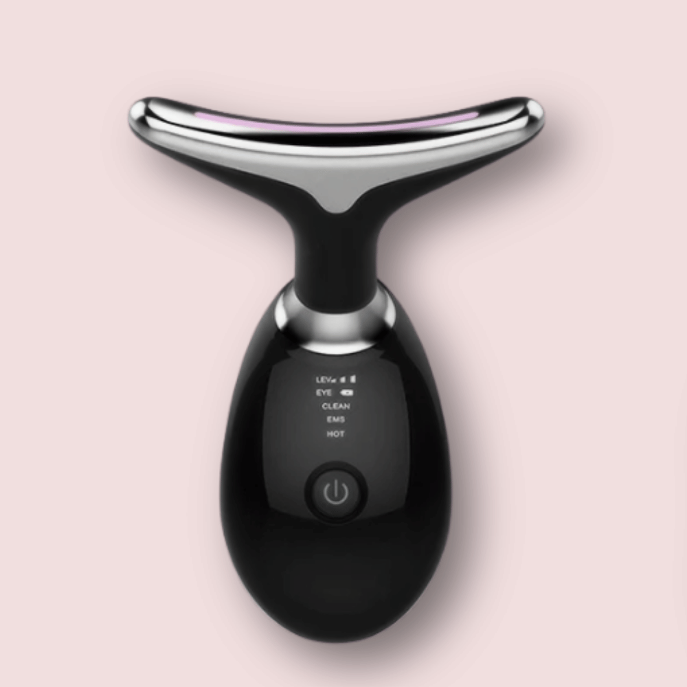 SkinGlow 7in1 EMS Lifting Tool in Schwarz – luxuriöses Design, mit Wärmefunktion, EMS-Mikroströmen & LED-Therapie für straffere Haut und weniger Falten – Lumeaskin.